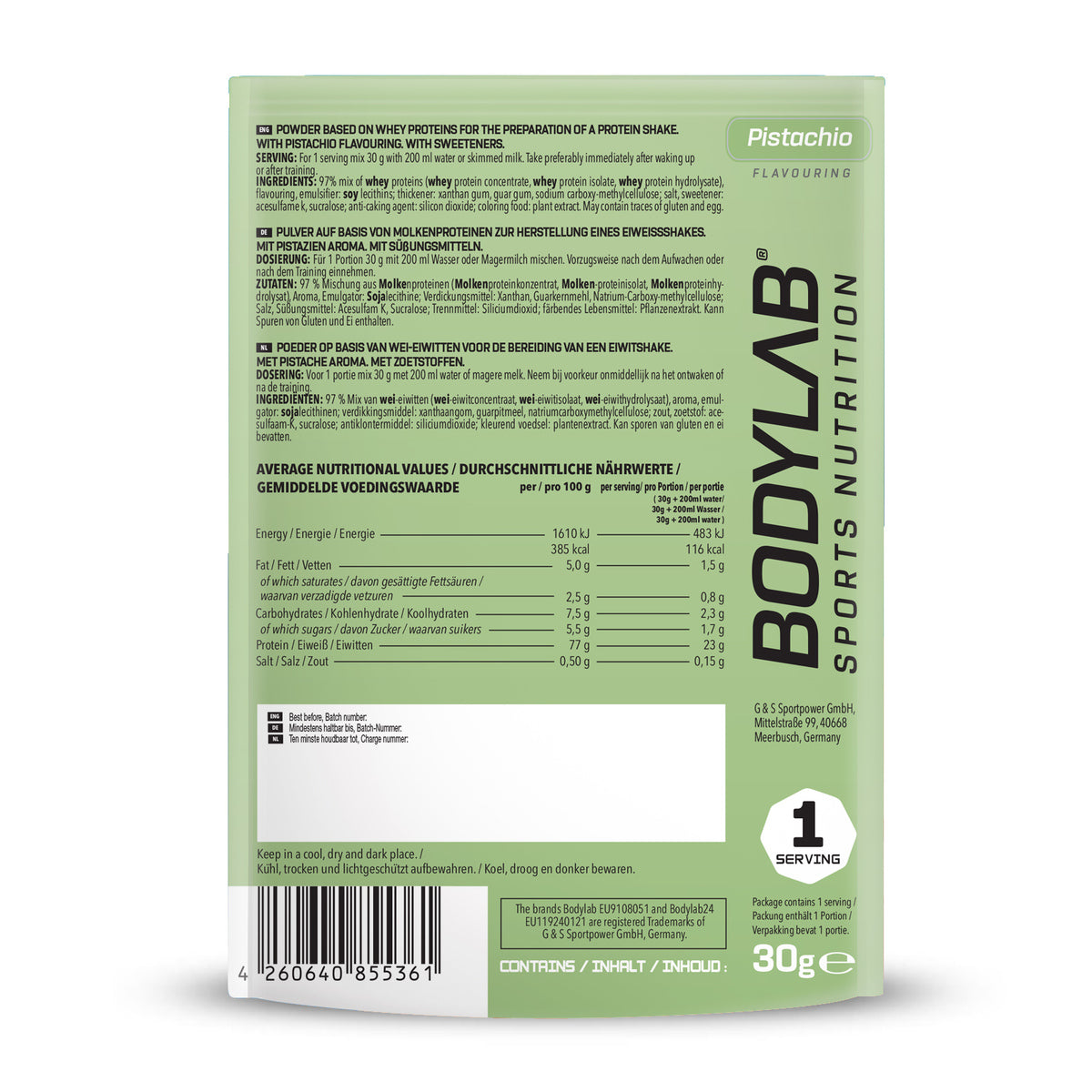 Whey Protein Probierboxen (8 Proben je 30g) Box 3: Vanilla – Banana – Raspberry Yogurt – Pistachio – Butter Biscuit – Cinnamon Rice Pudding – Hazelnut Cocoa and Strawberry White Chocolate.
