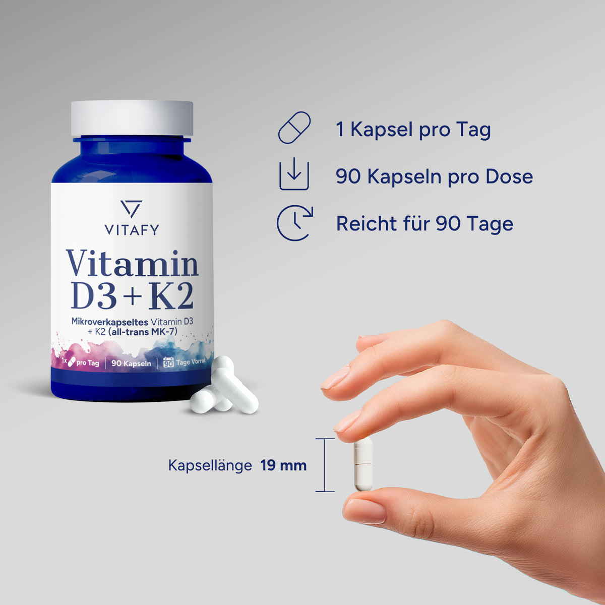 Vitamin D3 + K2 (90 Kapseln)
