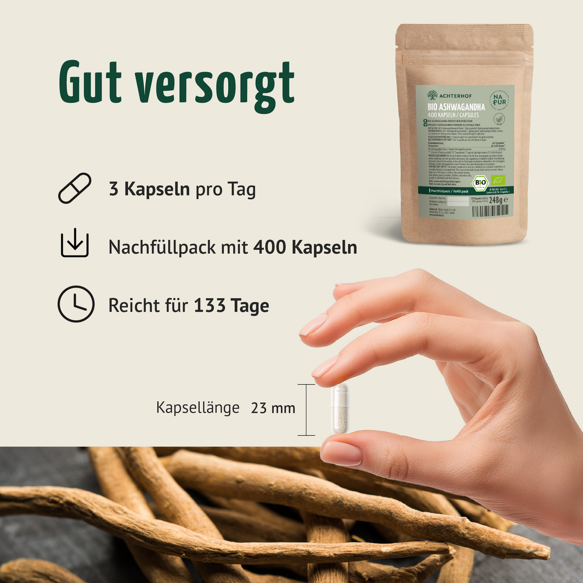 Bio Ashwagandha Kapseln Nachfüllpack (400 Kapseln)