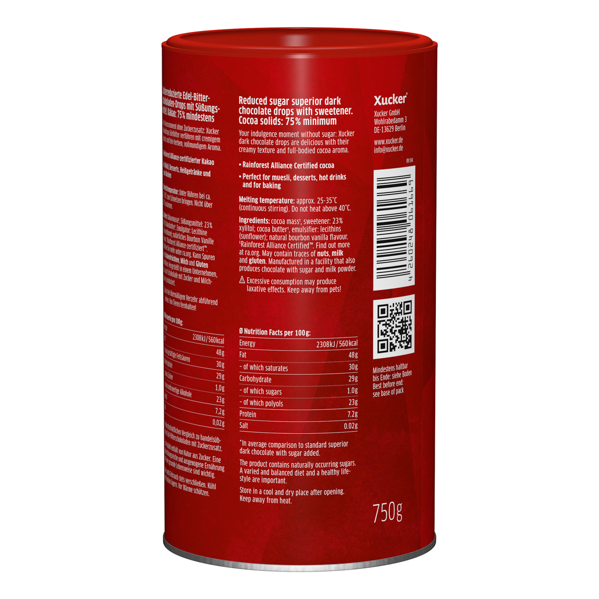 Vegane Schokodrops Edelbitter mit finnischem Xylit (750g)