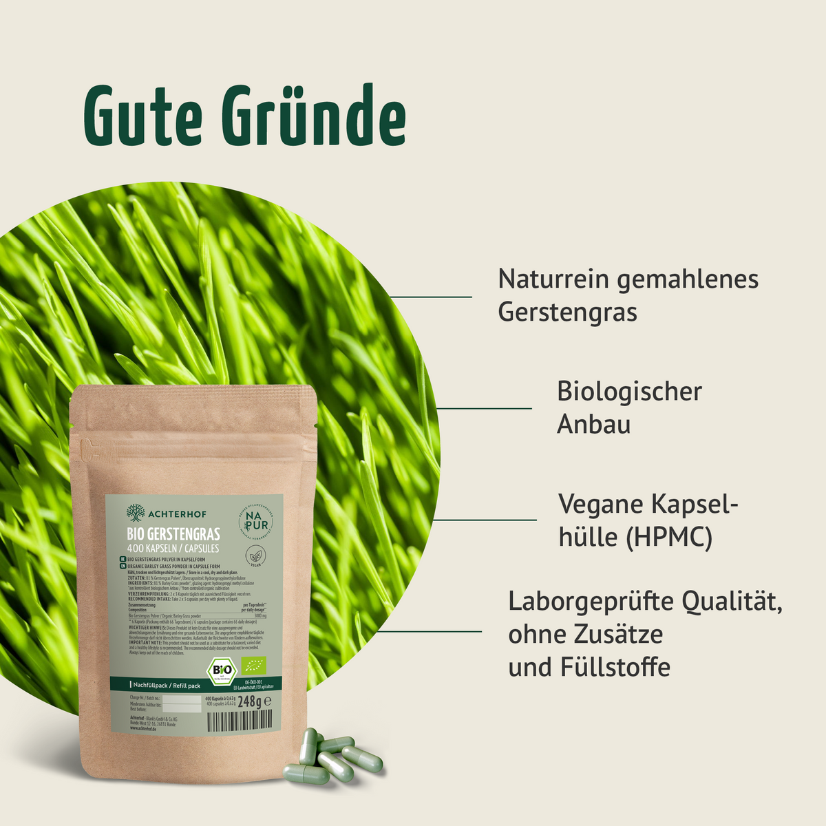 Bio Gerstengras Kapseln Nachfüllpack (400 Kapseln)