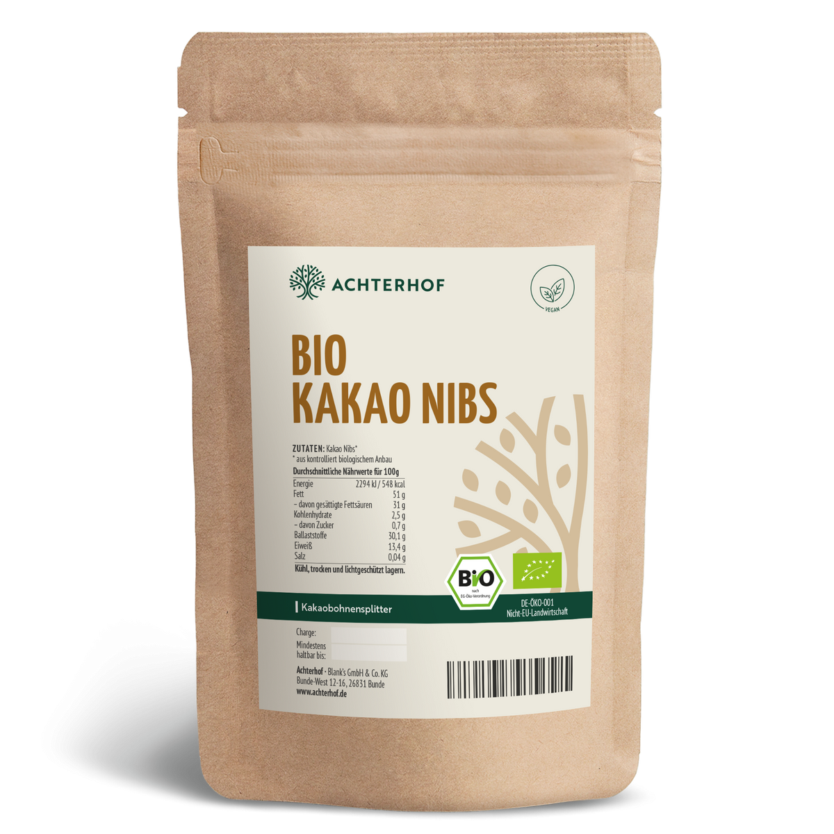 Bio Kakao Nibs roh & ungeröstet (1000g)