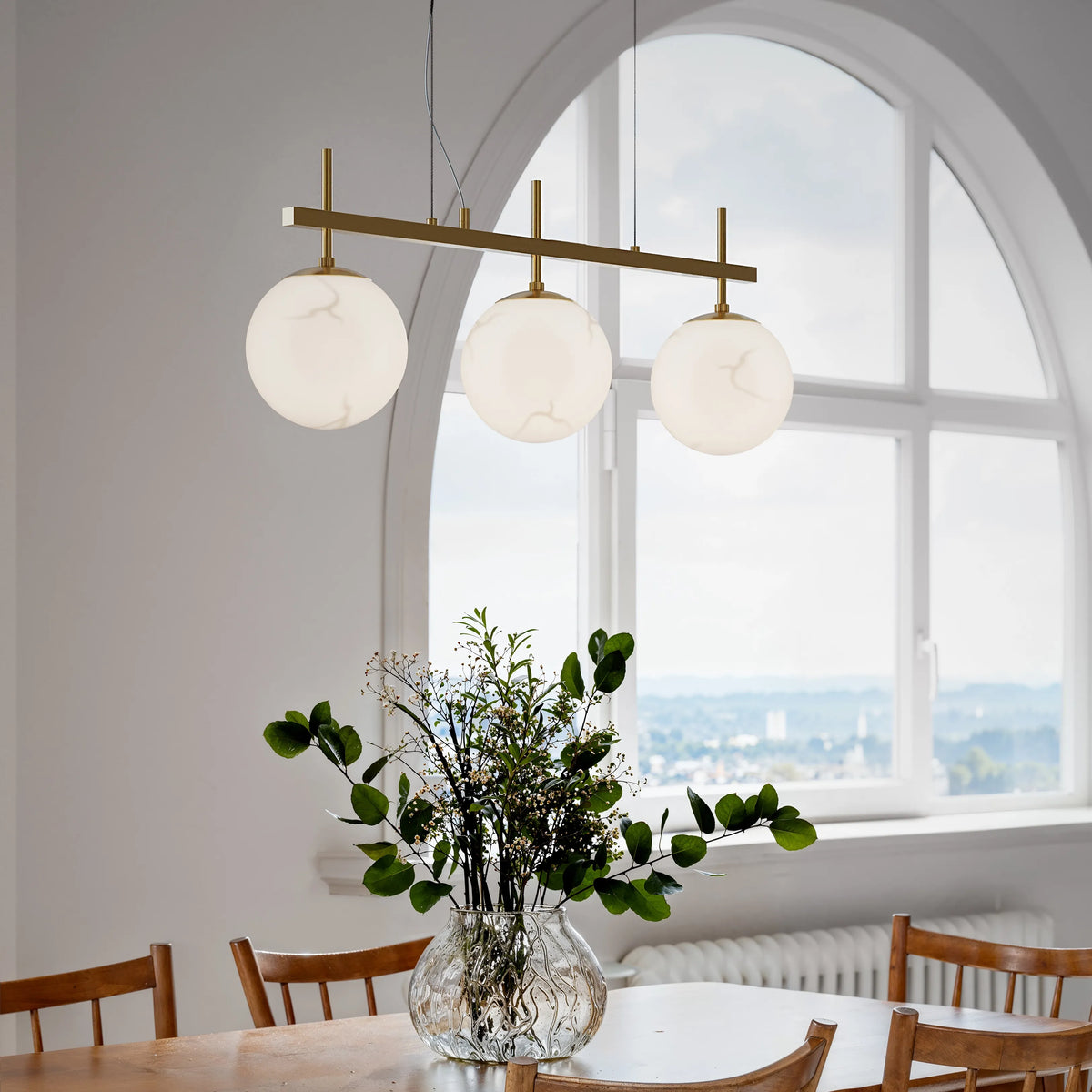 Bellagio taklampa 3-lite L82cm mässing/vit