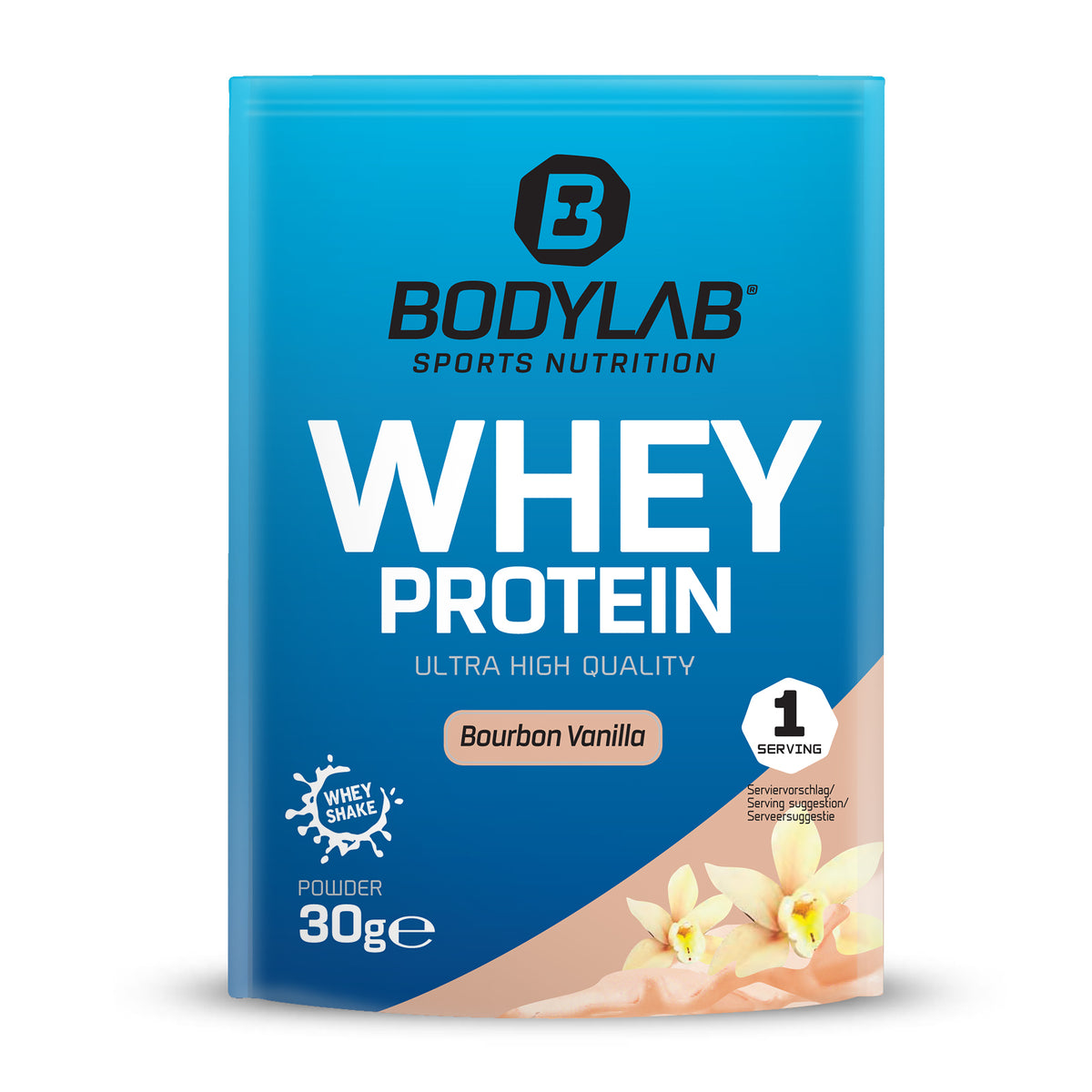 Whey Protein Probierboxen (8 Proben je 30g) Box 2: Bourbon Vanilla – Chocolate Coconut – Triple Chocolate – White Chocolate – Peach Yogurt – Stracciatella – Milk Chocolate and Lemon Cheesecake.