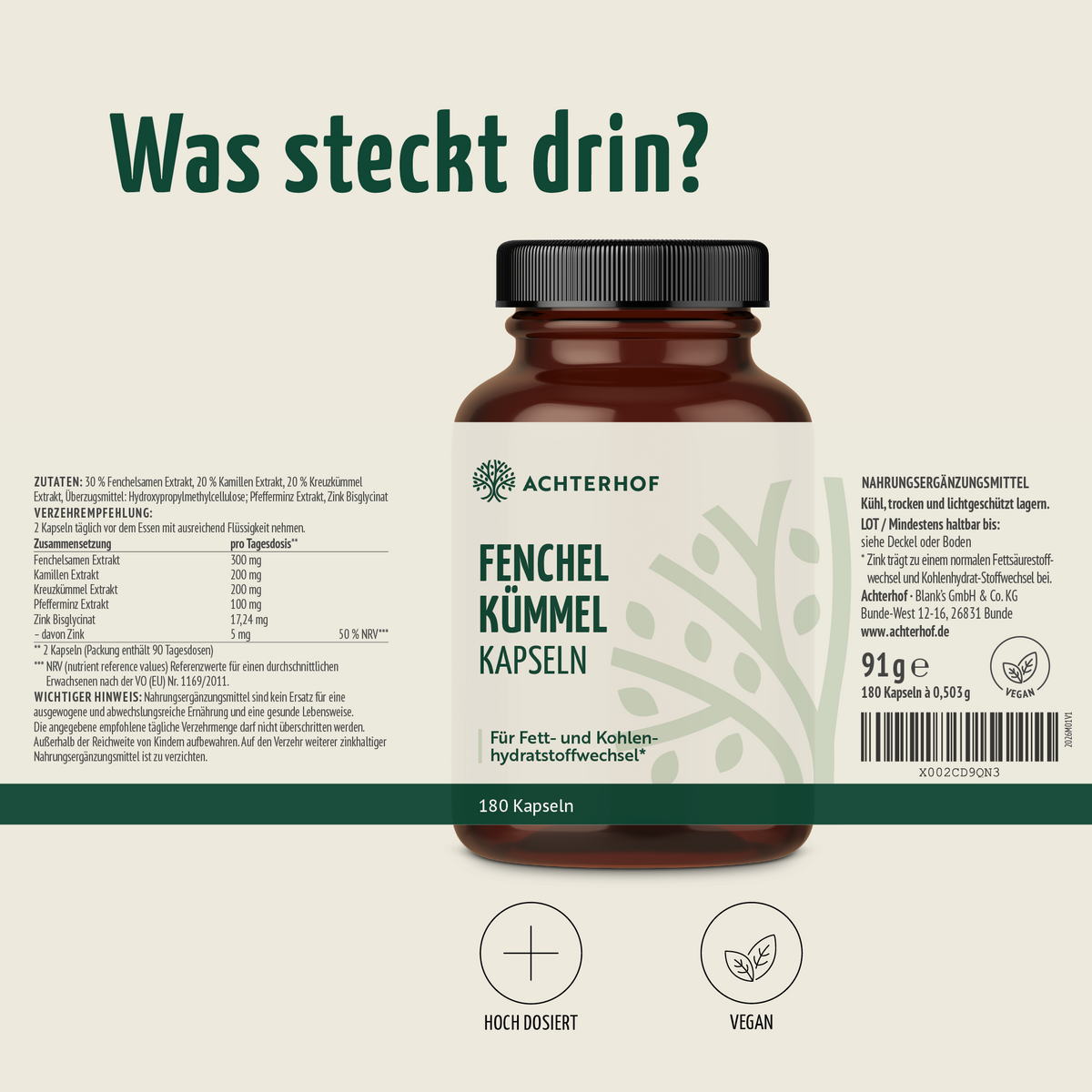 Fenchel Kümmel Kapseln (180 Kapseln)