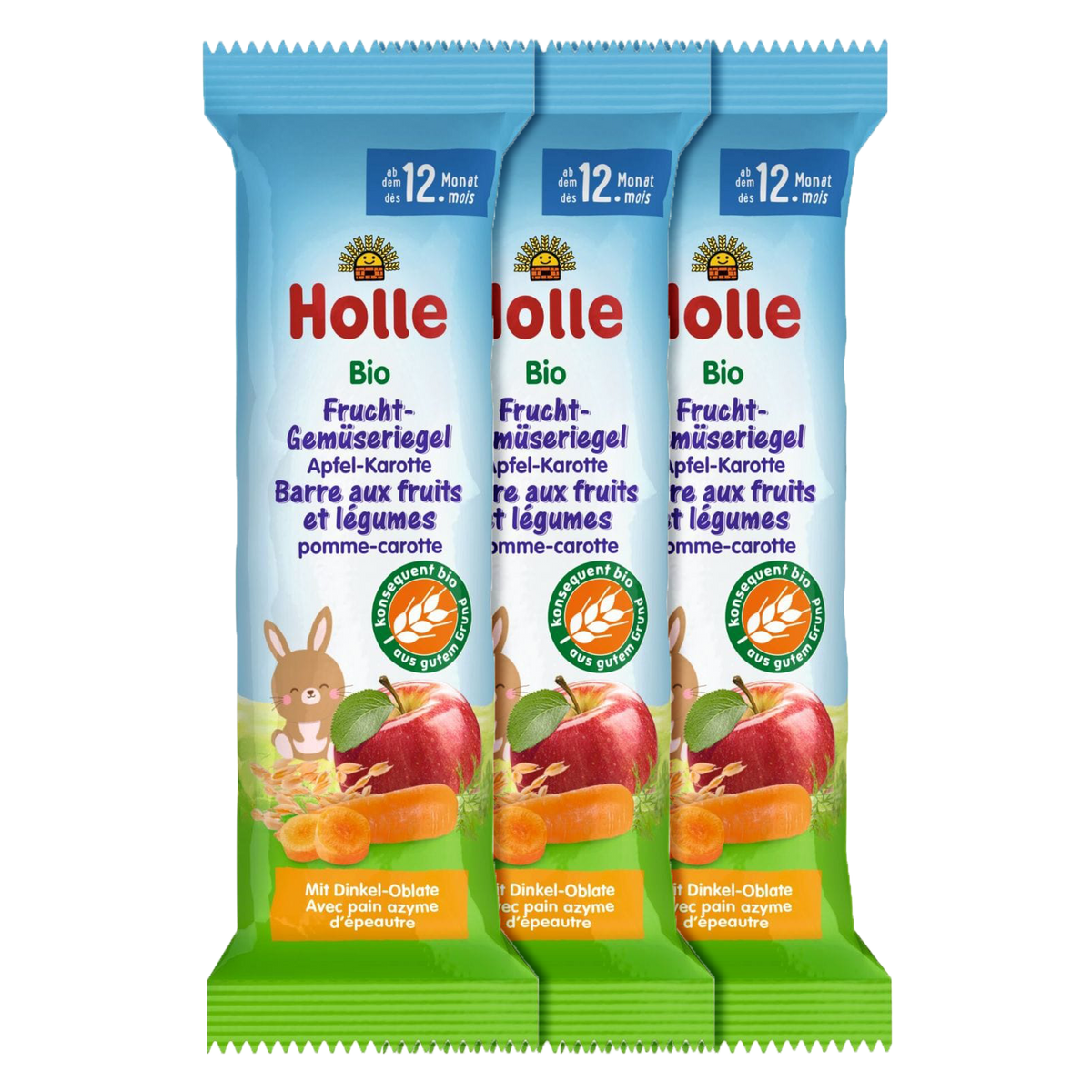 3er Pack Bio-Frucht-Gemüseriegel Apfel-Karotte ab dem 12. Monat (25g)
