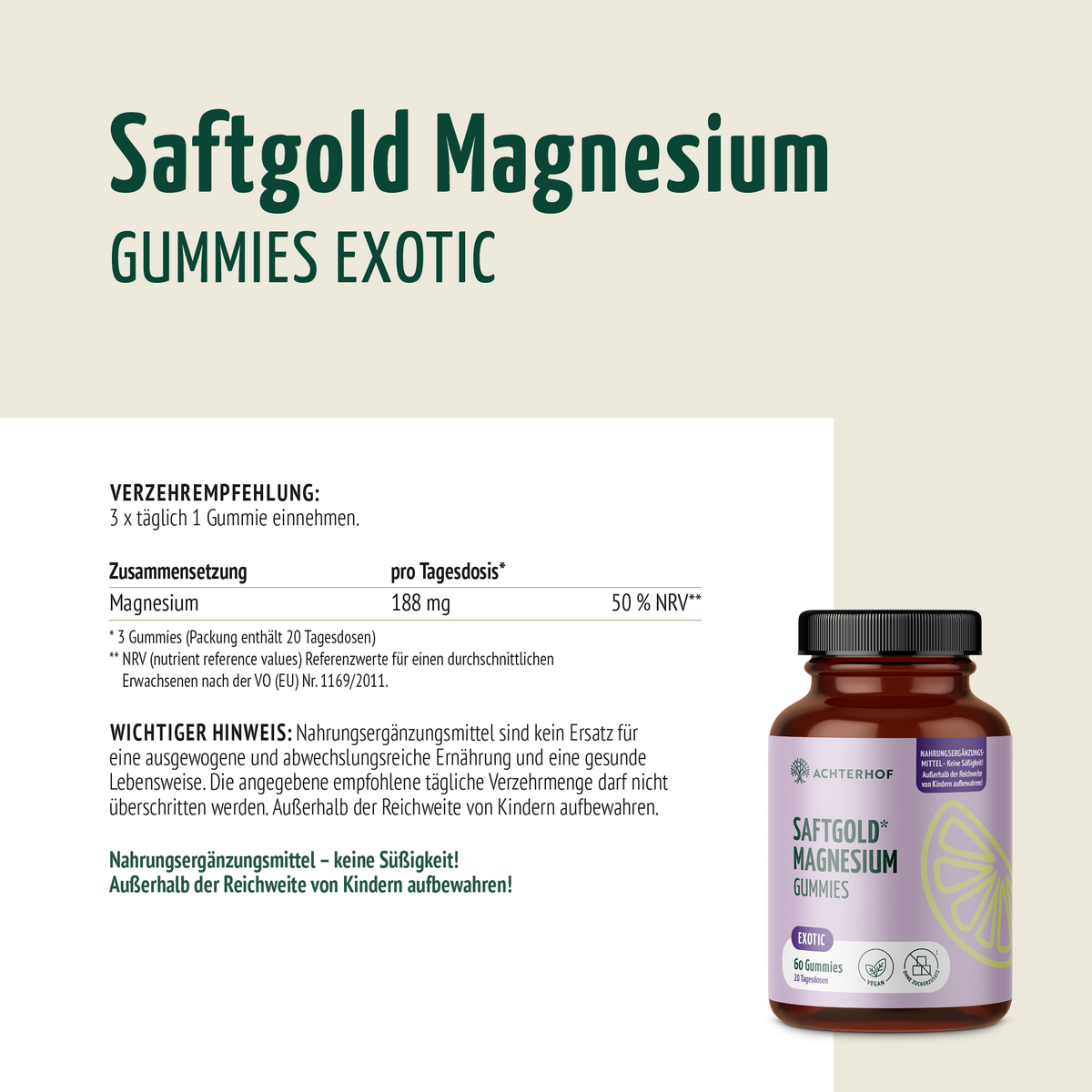 Saftgold Magnesium Gummies Exotische Früchte (60 Stück)