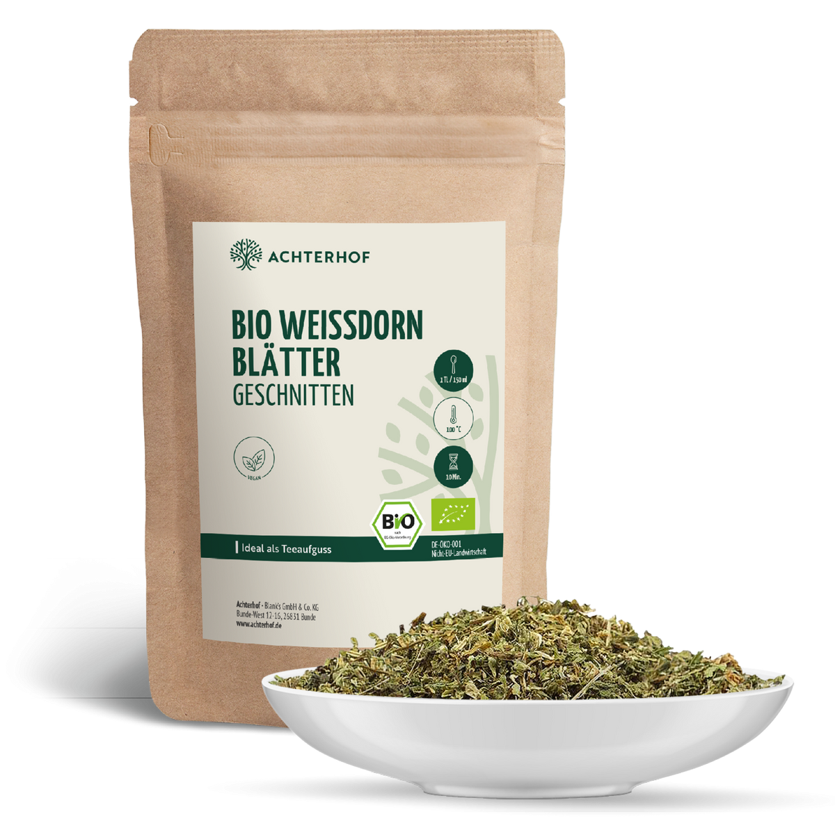 Weißdornblätter mit Blüten geschnitten Bio (250g)